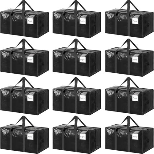 6 Pack Extra Heavy Duty Large Moving Bags with Strong Zipper & Comfortable Handles, Sturdy & Durable Clothes Storage Bags Totes Bins, Packing Moving Boxes for College Supplies, Black