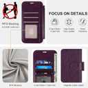 VANAVAGY Wallet Case for Galaxy S24 with RFID Blocking Card Holder, [Screen Protector & Camera Lens Protector] PU Leather Flip Case with Wrist Strap for Wireless Charging, Purple