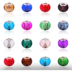 AIPRIDY 100Pcs 15x11mm Painting Murano Large Hole Glass Beads Mix Color with Silver Brass Cores European Charm fit Bracelet Necklace (10 Color Lampwork Beads)