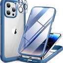 Miracase Glass Series Designed for iPhone 14 Pro Max Case 6.7 Inch, Upgrade Full-Body Bumper Case with Built-in 9H Tempered Glass Screen Protector, with Camera Lens Protector, Capri Blue