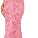 MEROKEETY Women Summer Floral Wedding Guest Maxi Dress 2026 Formal Short Sleeve Square Neck Bodycon Cocktail Party Long Dress (Pink, S)