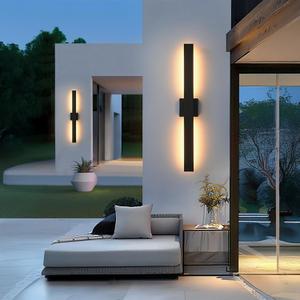 34-Inch Outdoor Wall Lights,Modern Black LED Exterior Wall Sconces, 3000K Warm White Aluminum and Glass Porch Lights for Garage, Front Door and Patio,2 Pack
