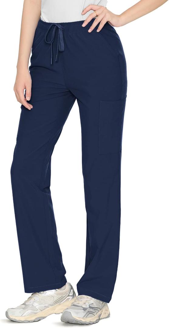 floralhue Womens Scrub Pants Drawstring Soft Stretch, Anti-Wrinkle Women's Scrub Pants with 6 Pockets, Navy Blue,L
