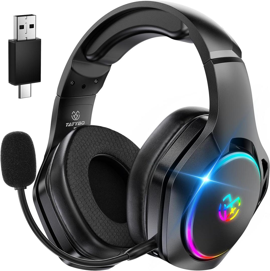 Wireless Gaming Headsets for Ps5 Ps4 PC, 40H+ Hrs & 7.1 Surround Sound with Noise Canceling Microphone for Switch Phone (2.4GHz WiFi Mode), ONLY Wired Mode Suit for Xbox Series (Black)