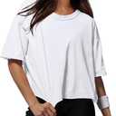 XIEERDUO Womens Summer Cotton Oversized Crop Tops Drop Shoulder Round Neck Workout Tshirts
 XL White