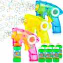 ArtCreativity Friction Powered Light Up Bubble Blaster Gun Set of 3 (No Batteries Needed) Includes LED Bubbles Guns and 6 Bottles Fluid, Outdoor, Indoor Fun Gift Idea, Summer Party Favors