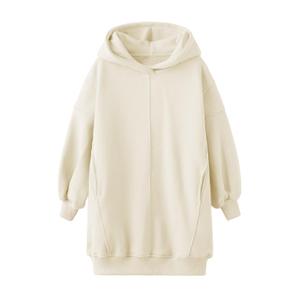 Haloumoning Girls Hoodie Dress Long Sleeve Hooded Sweatshirts Dress Cute Fall Outfits with Pockets 5-14 Years Beige