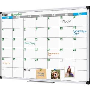 XBoard Magnetic Calendar Whiteboard 48" x 36", Monthly Calendar Dry Erase Board, Silver Aluminium Framed Planning Board for Home Office School