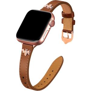 JR.DM Slim Leather Bands Compatible with Apple Watch Band 38mm 40mm 41mm 42mm 44mm 45mm 46mm 49mm, Genuine Leather Band with Charms, Feminine Design for Iwatch Ultra SE Series 11 10 9 8 7 6 5 4 3 2 1