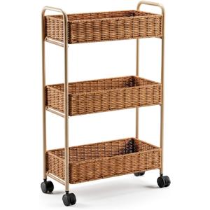 3-Tier Slim Rolling Storage Cart with Wheels, Utility Storage Organizer for Bathroom Kitchen Living Room Narrow Spaces, Natural