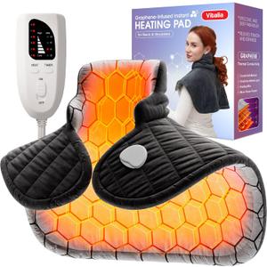 Graphene-Infused Heating Pad for Fast Pain Relief, Weighted Instant Heating Pads for Neck and Shoulders, Heated Wrap w/ 6 Heat Options 4 Auto-Off Timer, Soft Flannel Design, Perfect Gift for Birthday