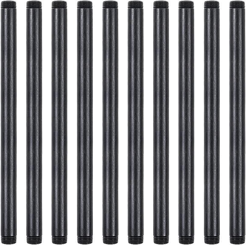 10 Pack 1/2 Inches x 12 Inches Black Malleable Steel Nipples Fitting, DIY Steampunk Industrial Vintage Style.