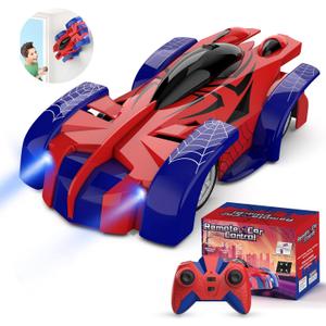 Wall Climbing Remote Control Car, Dual Mode 360 Rotating RC Stunt Cars with Headlight,Rechargeable Toys for Boys Gift for Boys 4 5 6 7 8-12 Year Old (Red)