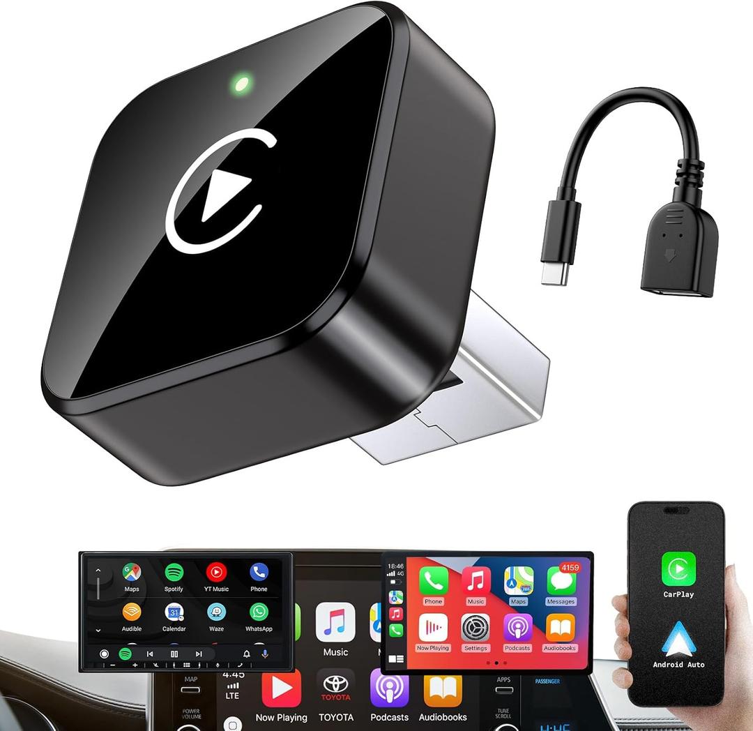 Wireless CarPlay Adapter 2026 Upgrade Mini Design, USB/USB-C Plug & Play Converts CarPlay to Wireless - Easy Use Fast Stable Connection Car Play for iPhone & Android
