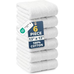 LANE LINEN 6 PC Wash Cloths Bathroom Set -100% Cotton Highly Absorbent Washcloths Bulk, Premium Spa & Hotel Quality Wash Clothes - White