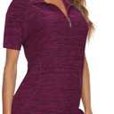 Koscacy Women's Quarter Zip Polo Shirts Short Sleeve Quick Dry Golf Tennis Athletic Tops (Purple, S)