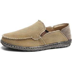 JAMONWU Mens Canvas Shoes Slip on Deck Shoes Casual Cloth Boat Shoes Non Slip Casual Loafer Flat Outdoor Sneakers (12 US, A_Khaki10)