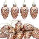 Watayo 12 Pcs Christmas Pinecone Glass Ornaments, Fall Hanging Pine Cone Painted Glass Ornaments, Glitter Pinecone Christmas Ornament for Xmas Tree DIY Crafts Fall Thanksgiving Day Decoration