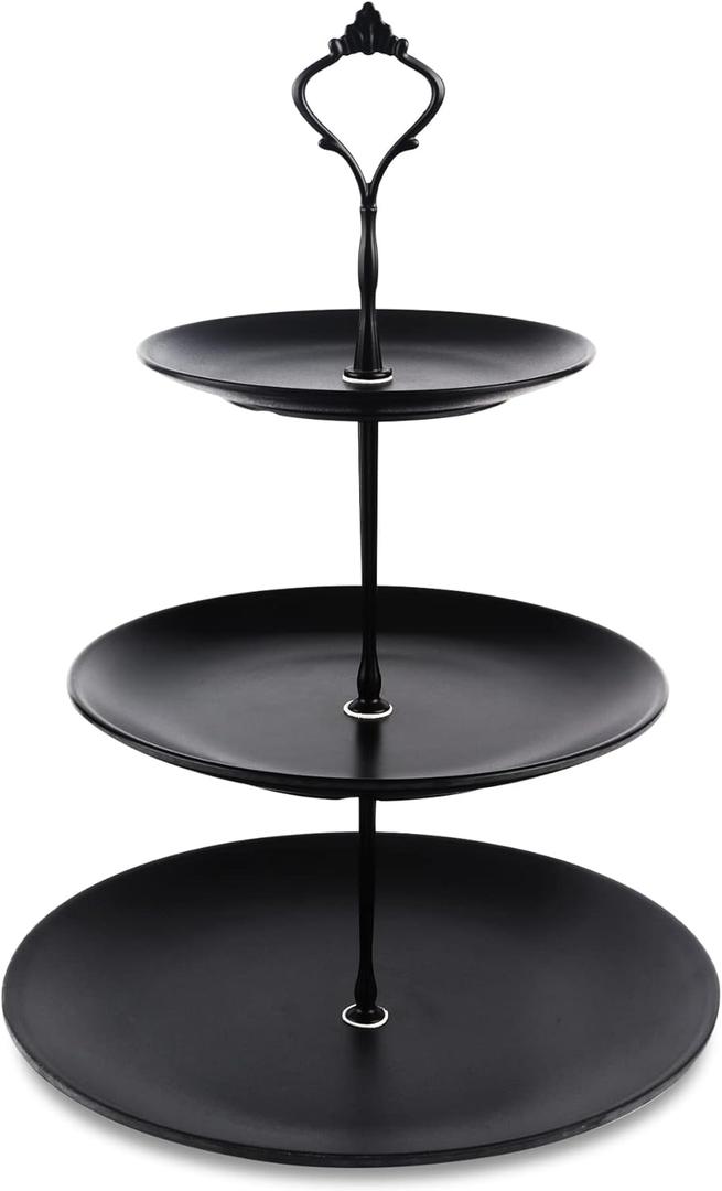 Lucky Will Black Tiered Dessert Serving Tray for Kid's Party Supplies Favors 3 Tier Cupcake Cake Stand for Birthday Tea Afternoon Halloween Christmas Candy Bar