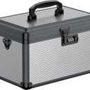 Uniclife Medicine Lock Box, 12" x 7" x 7.5", Portable Medication Lock Box with Combination Lock, Handle & Shoulder Strap, Metal Lockable Storage Box, Security Lock Box for Medications, Medicine Safe (Black, Combo Lock)