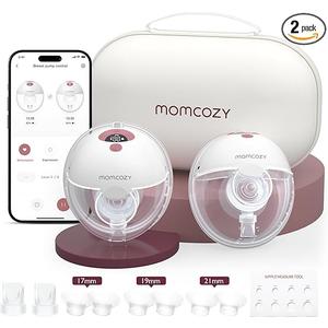 Momcozy M5 Smart APP Controlled Wearable Breast Pump, Hands-Free Wireless Electric Pump, 3 Modes 9 Suction Levels, BPA-Free, Portable Lightweight, 24mm Flange, 2-Pack Cozy