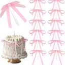 2 x Teenyyou 12 Pcs Pink Bow Ribbon Cake Toppers 5 x 7 Inches Satin Bowknot Cake Toppers Coquette Birthday Party Decorations for Wedding Bridal Baby Shower Bachelorette Party Supplies
