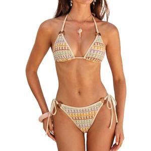 ZAFUL Triangle Bikini Sets for Women Sexy Tie Side Halter String O Ring Textured Two Piece Swimwear Bathing Suit (Small)