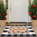 Nuanchu 2 Pcs Christmas Coir Doormats Outdoor Snowflake Merry Bright Welcome Mats Layered Buffalo Plaid Front Door Rugs Non Slip Floor Mats for Xmas Porch Entryway Indoor Outdoor Decor