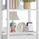 Furologee White 4 Tier Bookshelf with Drawer, Small Narrow Bookcase with Shelves, Modern Free Standing Shelf Unit, Wood and Metal Display Storage Shelves Organizer for Bedroom, Living Room, Entryway