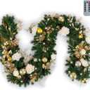BLOSMON Christmas Garland with Lights for Decoration: 6ft Gold Lighted Garland for Mantle - Remote Timer 30 LEDs 8 Modes - Xmas Eucalyptus Ball Flower Garlands for Stairs Railing Table Outdoor Decor