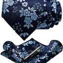 JEMYGINS Floral Necktie and Pocket Square Tie Clip Sets for Men