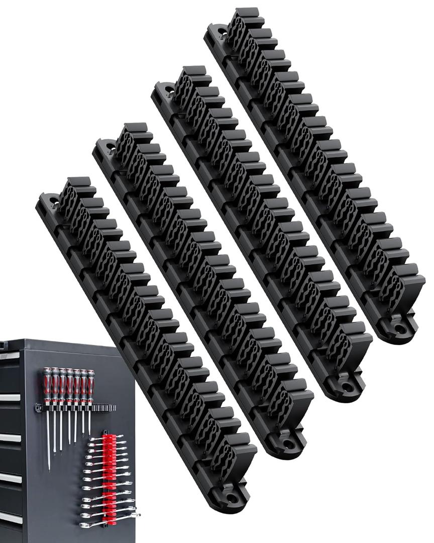 DEHOYI Magnetic Screwdriver Organizer and Wrench Organizer for Workshop, Garage | Heavy-Duty Tool Organizer for 48 pcs tools & Space-saving tool holder | Gift for father and boyfriend (4pcs, Black)