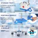 IV Pole with Wheels, Adjustable 52.3"–70.8" Stainless Steel IV Stand, 9" x 7" Tray, Height-Adjustable Handle, 4 Fluid Bags Holder, 5-Wheel Base