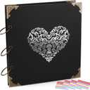 Photo Album DIY Scrapbook, 10x10 inch 50 Pages Double Sided, Vintage Hardcover Three-Ring Binder Picture Booth Albums with 6 Colors 408pcs Self Adhesive Photos Corners for Memory Keep (Black), 10.24 x 10.63 inches
