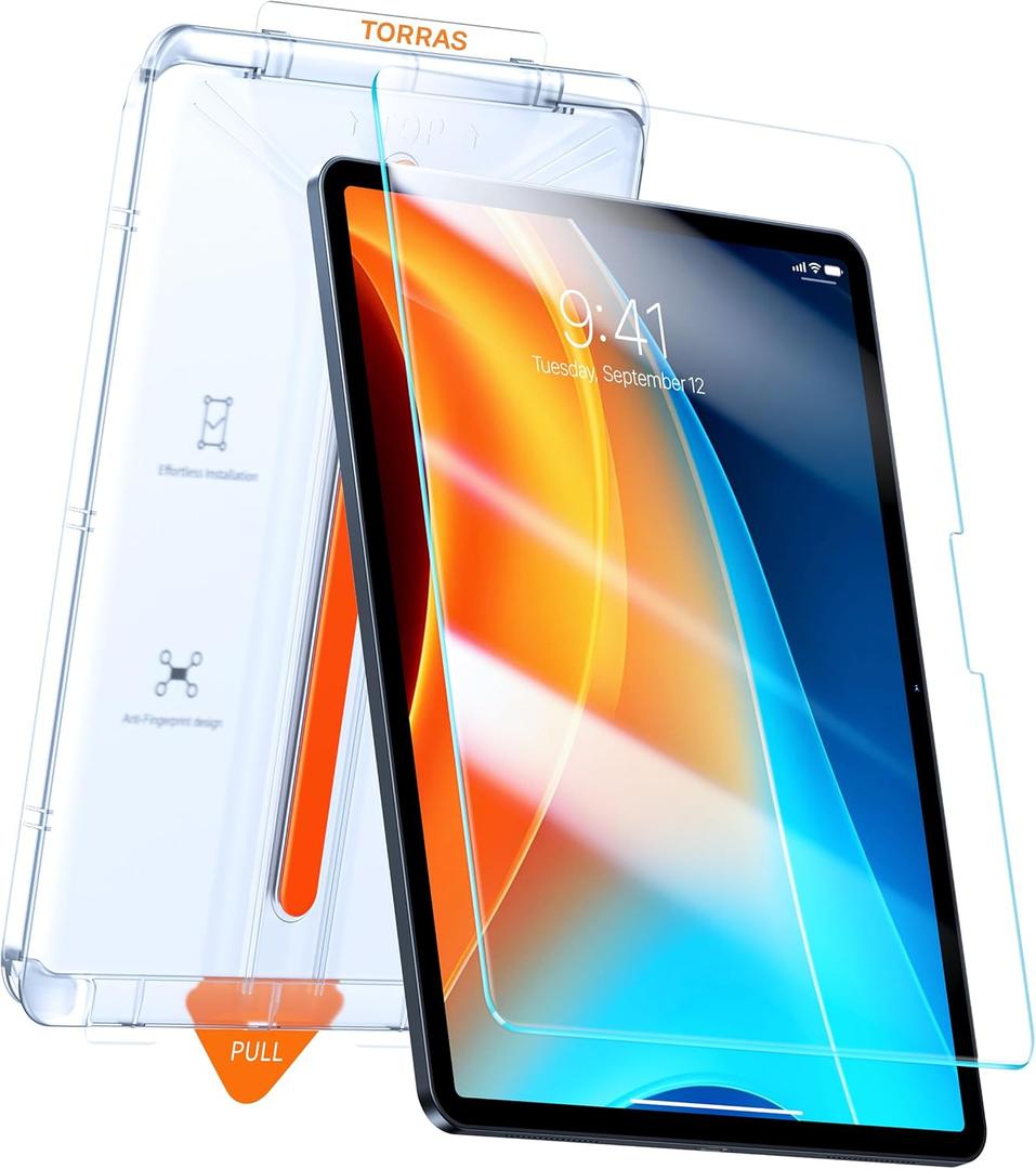 TORRAS for iPad Pro 11 Inch Screen Protector M5 2025& M4 2024, Military Grade Shatterproof, TOP 9H+ Tempered Glass, One-Pull Installation, Anti-Scratch, Bubble Free, Apple Pencil Compatible, HD Clarity