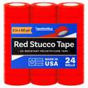 Red Stucco Tape, 2 inch x 60 yd, Case of 24 Rolls, Made in USA, Heavy Duty Red Poly Tape for Stucco, Concrete, Brick, Rough Surfaces, and Hanging Poly Sheeting, UV Resistant, Clean Removal