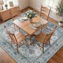 RELEANY Area Rugs Square 8ft Washable Non-Slip, Floral Vintage Distress Print Pattern Medallion Carpet for Living Room Bedroom Dining Room, Light Blue Navy Beige Gray White