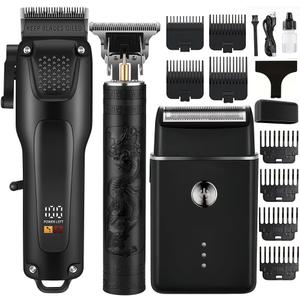 Hair Cutting Kit for Men, Hair Clipper, T-Shaped Trimmer, Foil Shaver, Long Lasting Power, with Adjustable Blade & LCD Display, for Home Haircuts, Fading, Beard Trimming, Suitable for Beginners