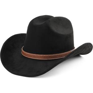 Melesh Western Cowboy Hat for Women Men Small Short Wide Brim Beach Cowgirls Cattleman Cowboys Hats (US, Alpha, One Size, Black)