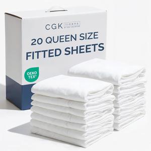 Bulk Case Pack of 20 Fitted Sheets - (20) Queen Size Fitted Sheets with Deep Pockets - Wholesale Bulk Bedding for Hotels, Spas & Airbnbs - Breathable & Cooling - Soft and Wrinkle Free - (Queen, White)