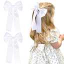2Pcs Hair Bows for Girls Hair Clip Silk Hair Bow Ribbon Hair Accessories for Women Toddlers Infant Teens Kids,White-Silk