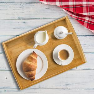 4 Pack Large Bamboo Serving Tray with Handles - 18 x 13 Inch Wooden Dinner Tray, Home Kitchen Decorative Tray, Breakfast Trays for Eating on Couch, Lap Trays, Coffee, Kitchen, Picnic