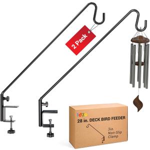 Idzo Deck Bird Feeder Hanger for Railing, 28inch Deck Hook for Bird Feeder Pole, Durable 3 Layers Powder Coated & Sturdy 1 Piece Solid Steel Construction for Hanging Decorations, 2 Pack
