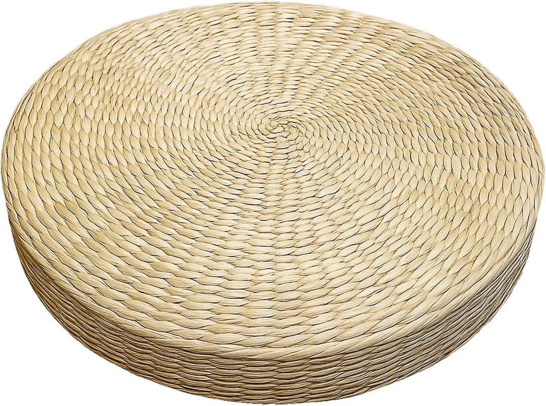Round Tatami Floor Pillow Cushion, Handwoven Meditation Straw Cushions for Living Room Yoga Window Seat Reading Nook Bedroom Outdoor Seat (Dia: 15.7")