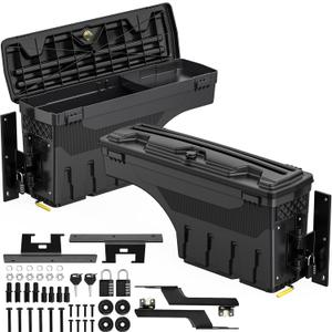 OEDRO Truck Bed Storage Tool Box Fits 2015-2025 Ford F150 Driver Side + Passenger Side, 180 Degree Rotation Rear Tool Boxs with Lockable Lid & Password Padlock, Black Waterproof Wheel Well Storage