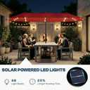 15FT Large Outdoor Patio Umbrella with Solar Lights and Base, Double-Sided Table Umbrellas with 48 LED Lights, Rectangle Market Umbrella for Pool, Deck, Backyard