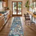 Washable 2x10 Runner Rug for Hallway: Floral Scalloped Kitchen Rugs Low-Pile Stain Resistant Entryway Area Rug - Cozy Bedroom Soft Floor Mat Non-Slip Bathroom Carpet for Boho Home Decor (2x10,Blue)