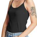 Hanes Women's Cami with Built-in Shelf Bra, Stretch Cotton Camisole, Adjustable Straps (Black -1 Pack), Small