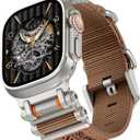 TAURI Nylon for Apple Watch Ultra 3/2 Bands 49mm, Rugged Nylon Braided Strap & Stainless Steel Metal Connector  Adjustable iWatch Ultra Men's Woven Sport Band, Brown