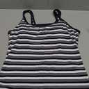 SUUKSESS Women Padded Cotton Ribbed Long Tank Tops Casual Summer Going Out Sleeveless Scoop Neck Basic Cami Tops (Large, Blue White Stripe)